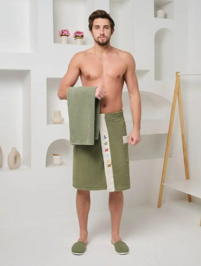 Набір чоловічих рушників для сауни П4К-Msauna 001-52 Махра Зелений (2226882002) Набір чоловічих рушників для сауни П4К-Msauna 001-52 Махра Зелений (2226882002)