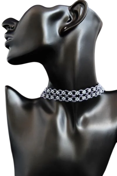 Чокер плетений мереживний з намистинами Морська хвиля ручна робота Синій (NK-0096)