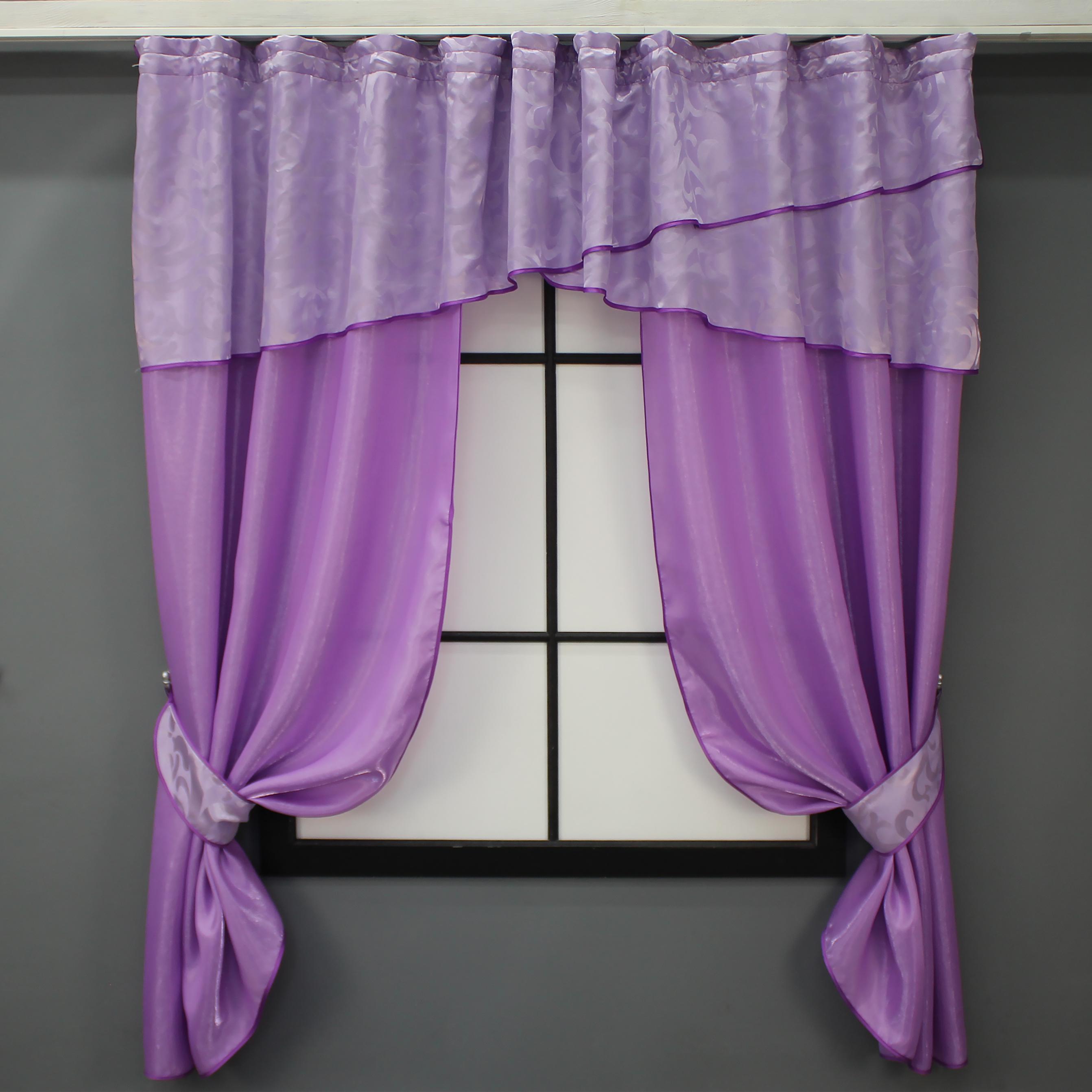 Шторы кухонные VR-Textil №073к с ламбрекеном и подхватами 270х170 см Сиреневый (52-0990)