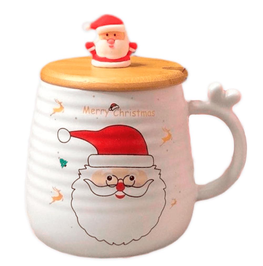 Кружка новогодняя Санта с крышкой и ложкой 400 мл Белый (21-біл-7465-8)