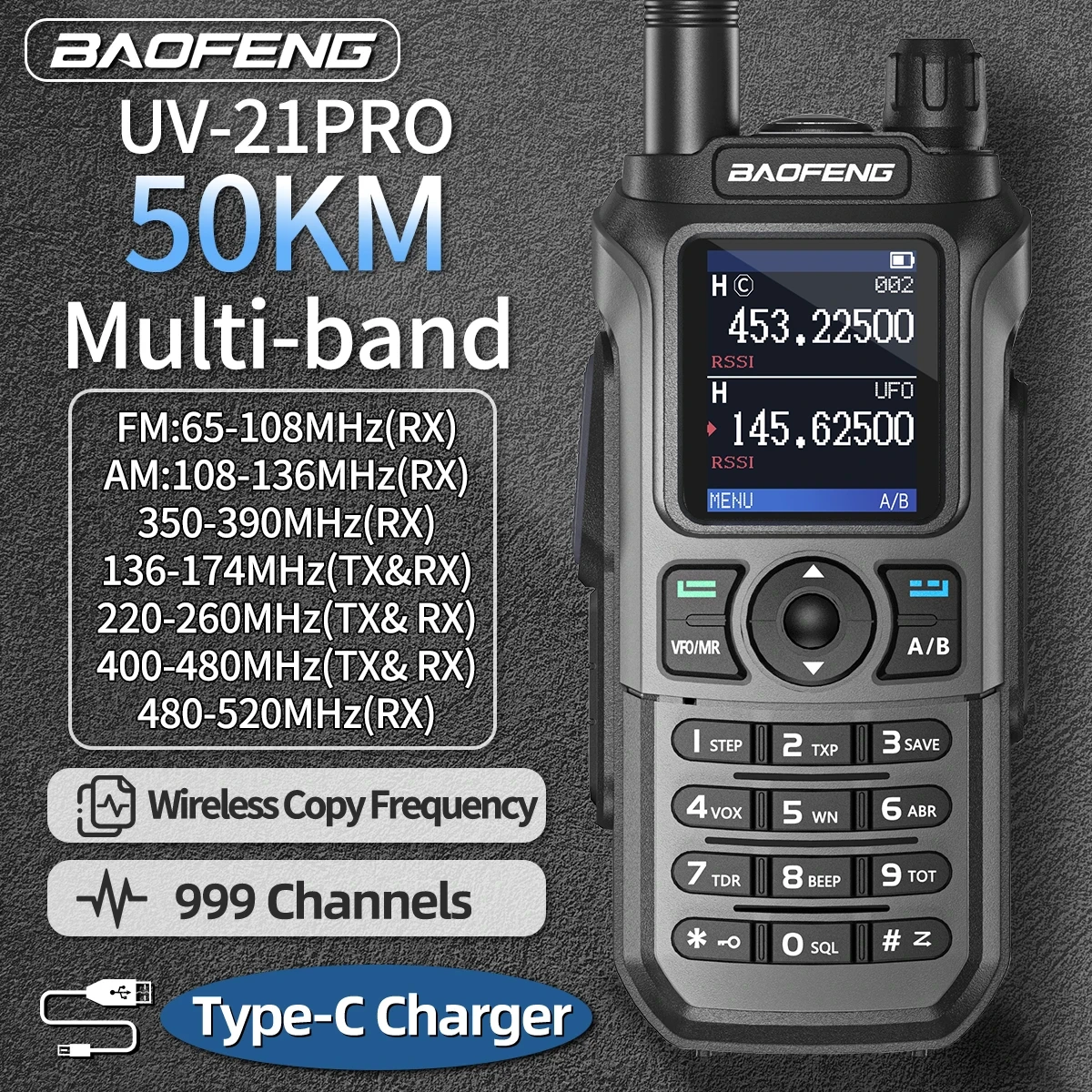 Рація Baofeng UV-21 PRO V2 заряджання type-C до 20 км Grey - фото 10