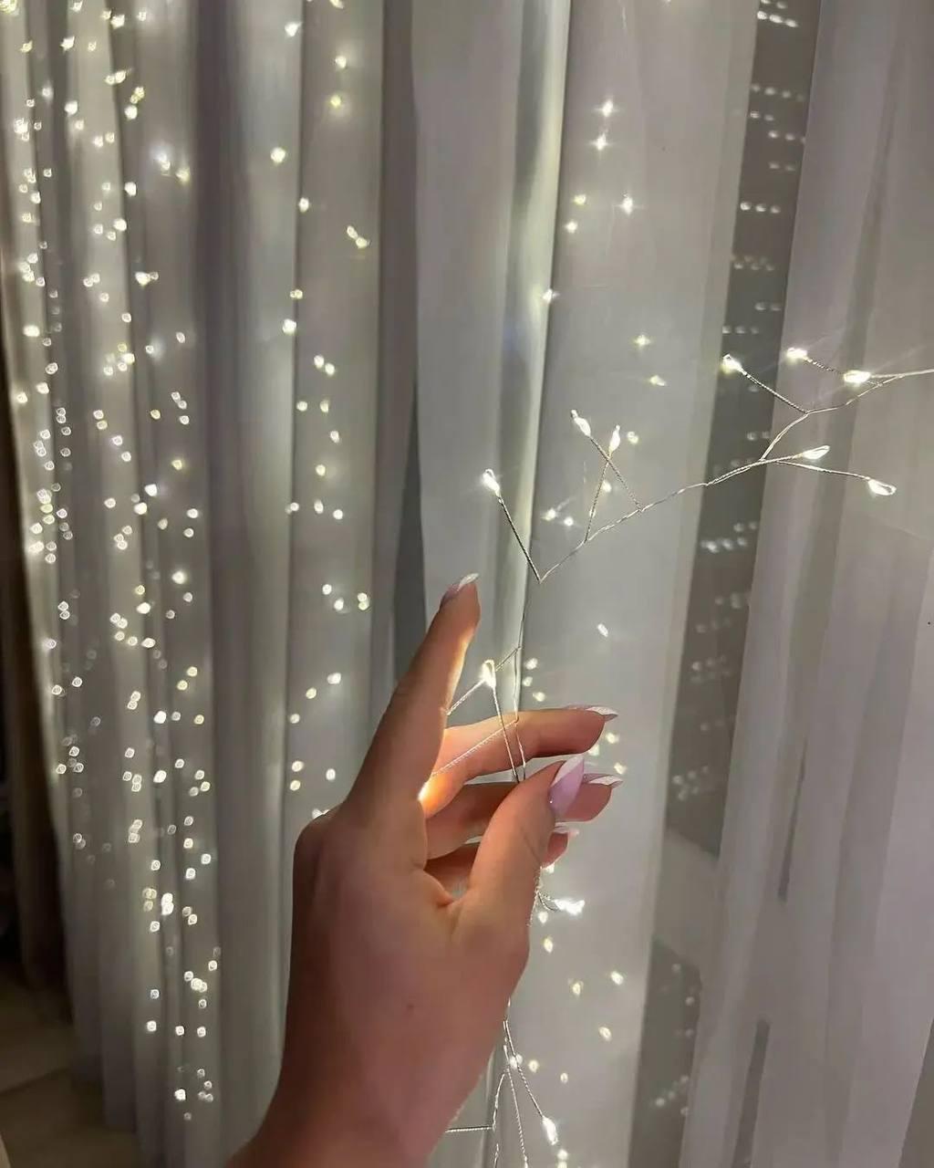 Гірлянда світодіодна Роса хвойна лапа/мішура/павутиння 3 на 3 м 750 ламп від USB 8 режимів пульт керування теплий білий (28673644) - фото 3