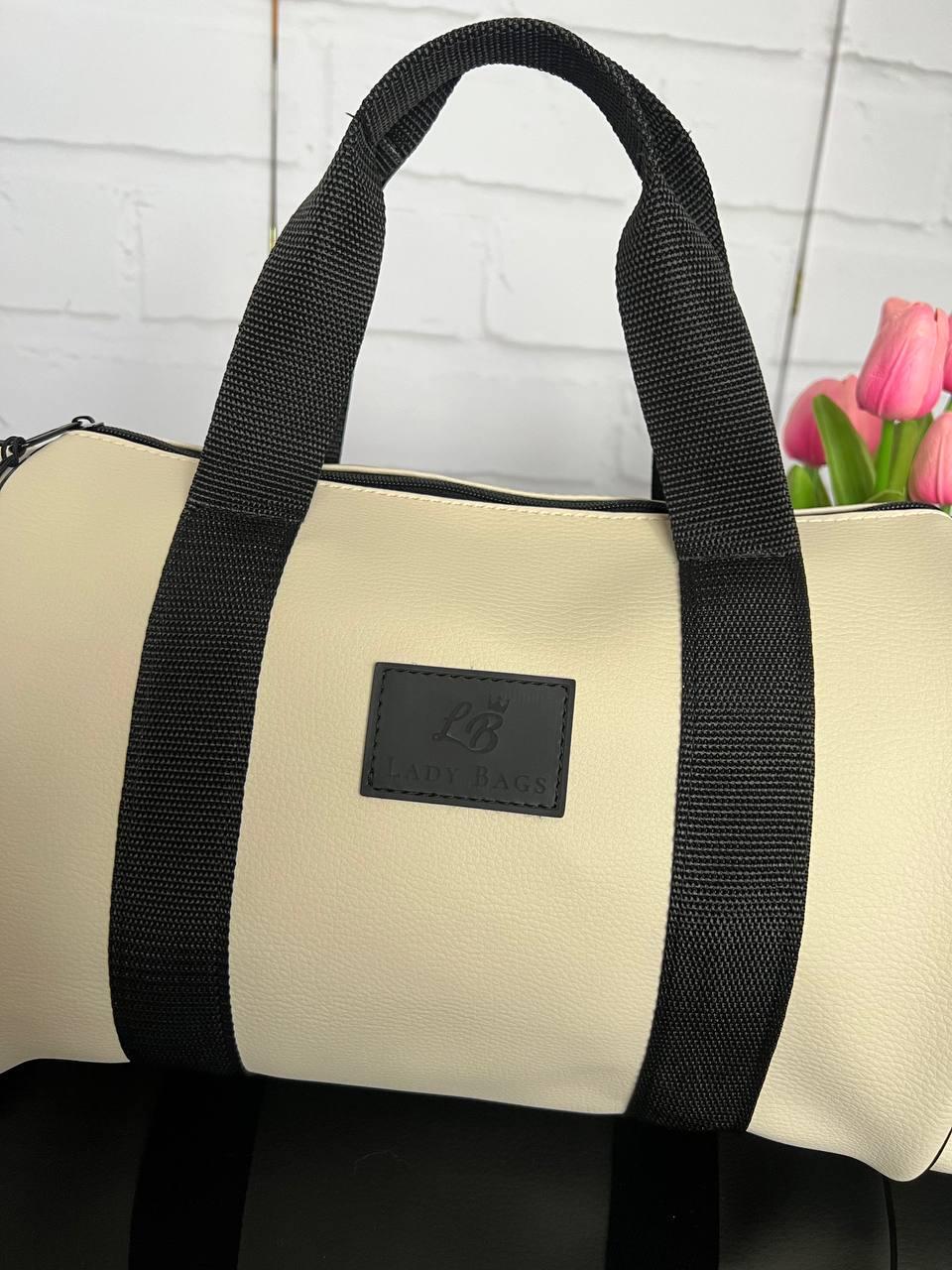 Сумка дорожная большая из экокожи через плечо для путешествий 40х22х20 Бежевый - фото 4