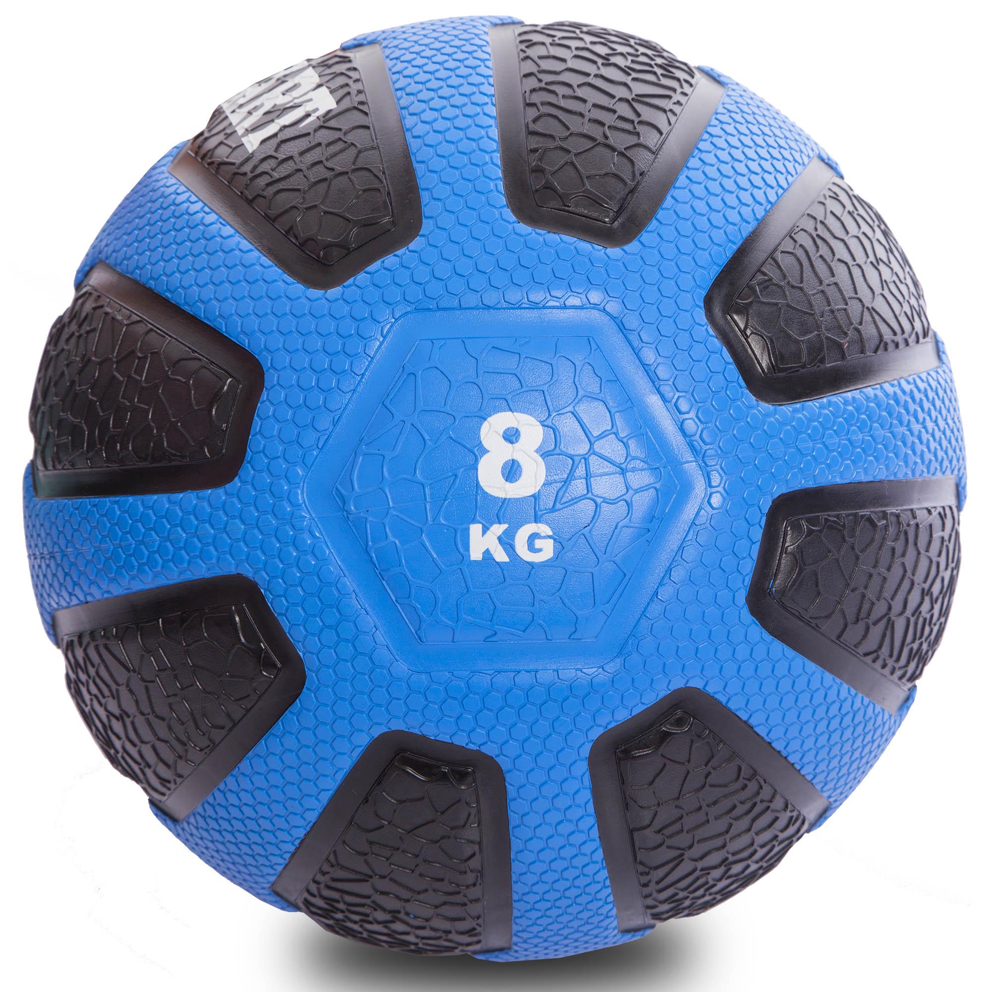 М'яч медичний медбол Zelart Medicine Ball FI-0898-8 8кг Чорний / Блакитний (DR003457)