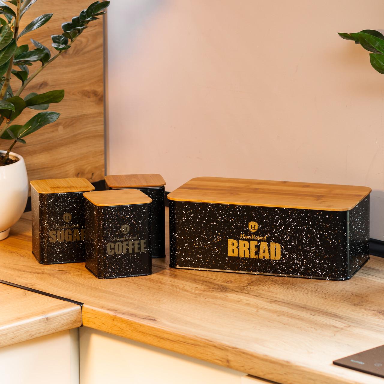 Набор для хранения продуктов с бамбуковыми крышками 4 шт. Черный