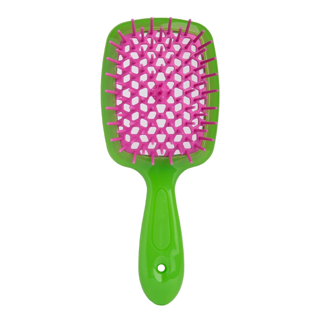 Расческа мини Janeke Superbrush Small With Soft Moulded Tips Неовый зеленый с розовым (8006060650300)