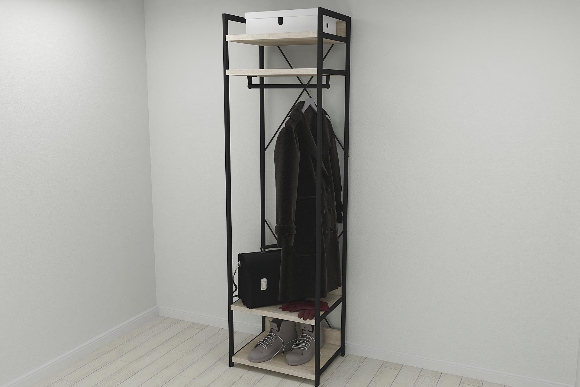 Шкаф гардероб уни секция 2 серии Конект Ferrum-decor 220x60x50 см металл Черный/ДСП Дуб Сонома (SHG067) - фото 7