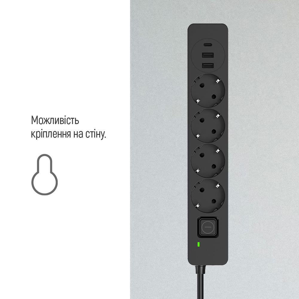 Удлинитель-фильтр сетевой СolorWay 4 розетки/2USB-A/1 TYPE-C 24W 5 м Black (CW-CHE435PDB) - фото 14