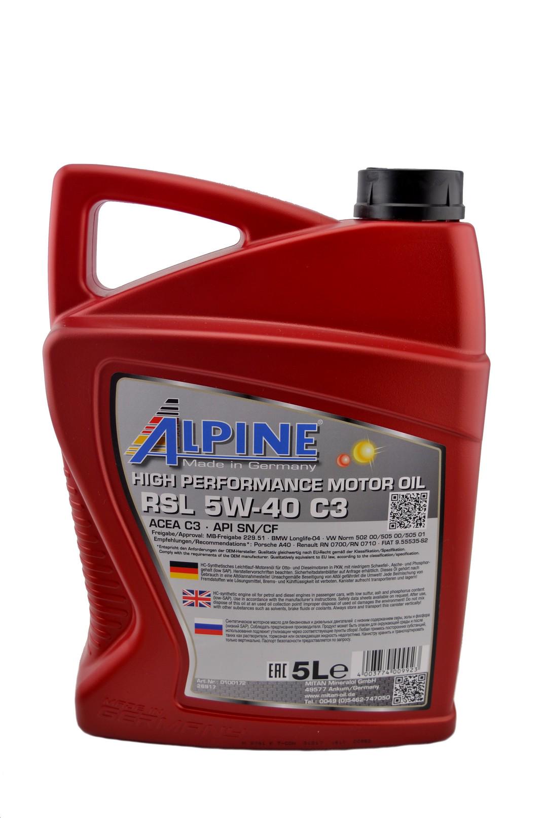 ᐉ Моторное масло автомобильное Alpine RSL C3 5W-40 RSL LA 5 л (23438 ...