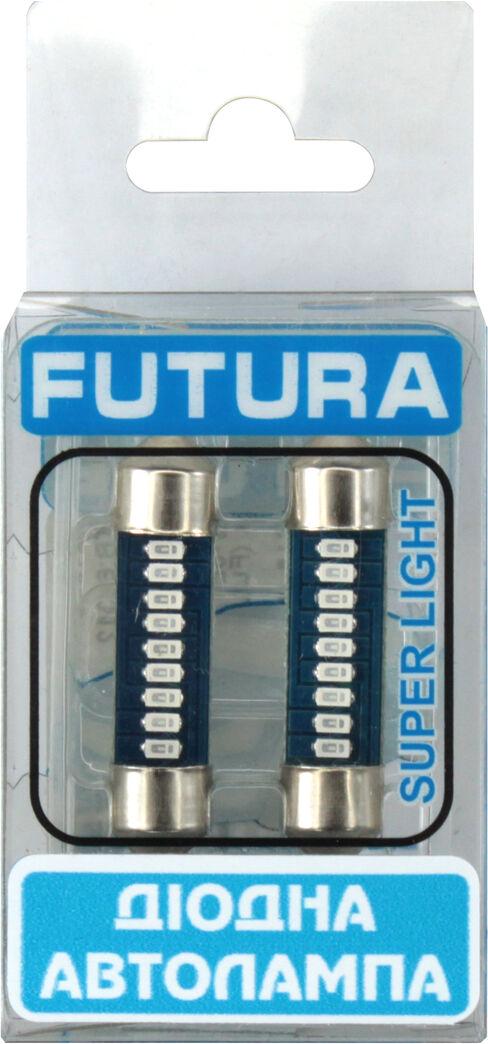 Лампочка FUTURA 2-ух цокольная LED T11 C8W SMD 9 диодов 12V-1,2Вт SV8.5-8 35 мм 2 шт. Синий (69312)