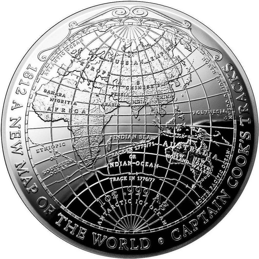 Срібна монета 1812 Нова Карта Світу 5 доларів 2019 Австралія 1 oz (779)