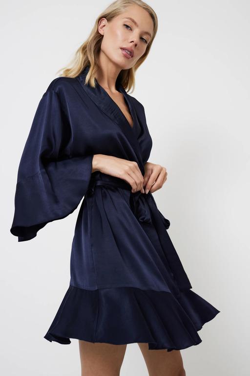 Халат жіночий атласний Aruelle S Темно-синій (36765-8-187) - фото 3