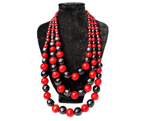 Ожерелье тройное нарастающее Красно-черный
