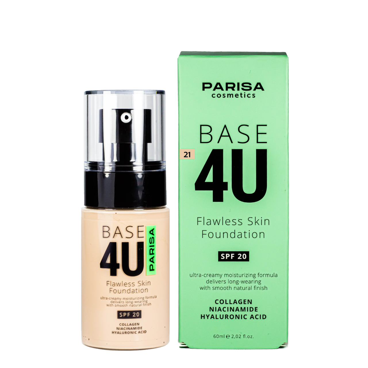 Тональний крем для обличчя Parisa Cosmetics Base4U № 21 Medium Beige