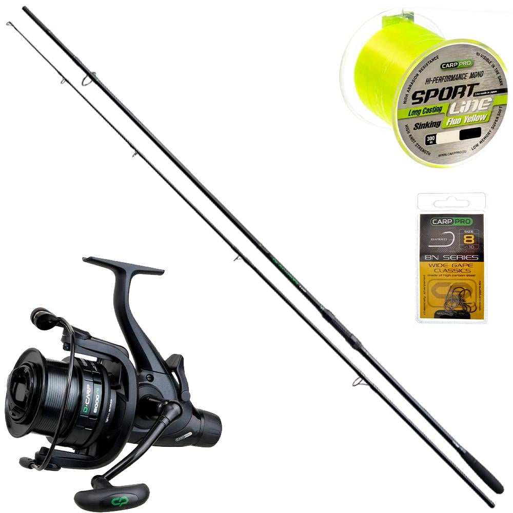 Набір Carp PRO вудилище коропове 23 Blackpool 12ft 3,6 м 3,5lb/котушка D-Carp 6000 FS New/волосінь 300 м 0,310 мм і гачки №8 (184868)