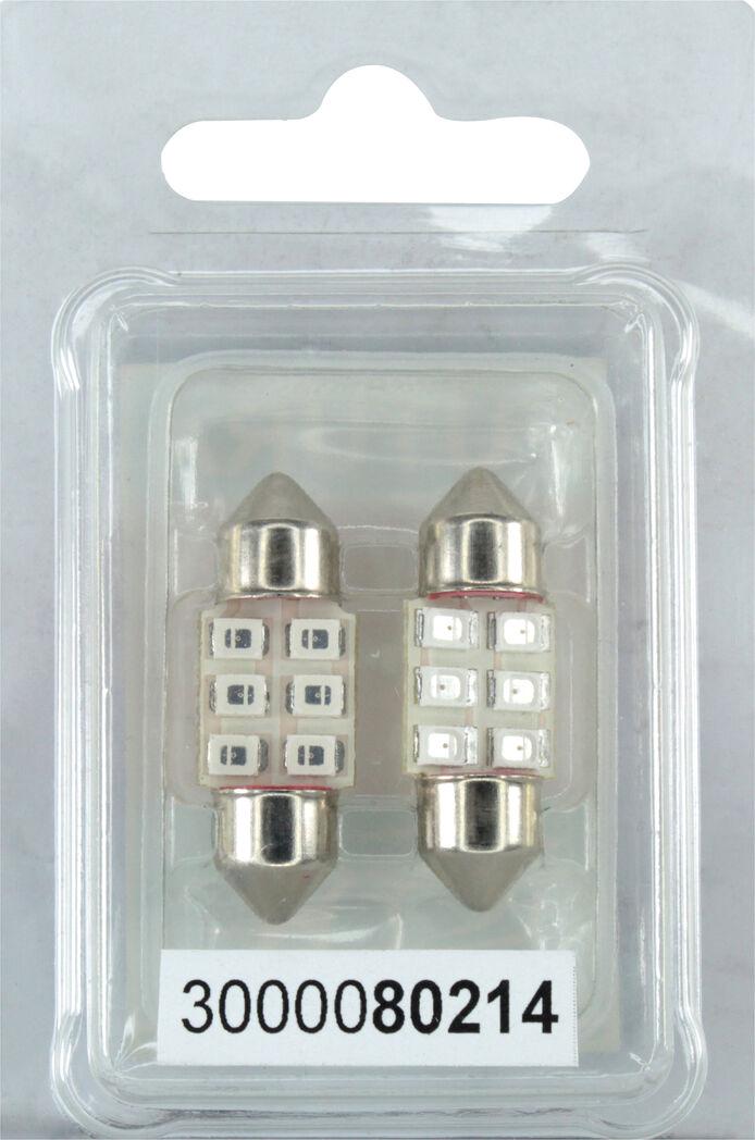 Лампочка FUTURA 2-х цокольная LED T11 C8W SMD 6 диодов 12 V-0,7 Вт SV8.5-8 28 мм 2 шт. Красный (80214)