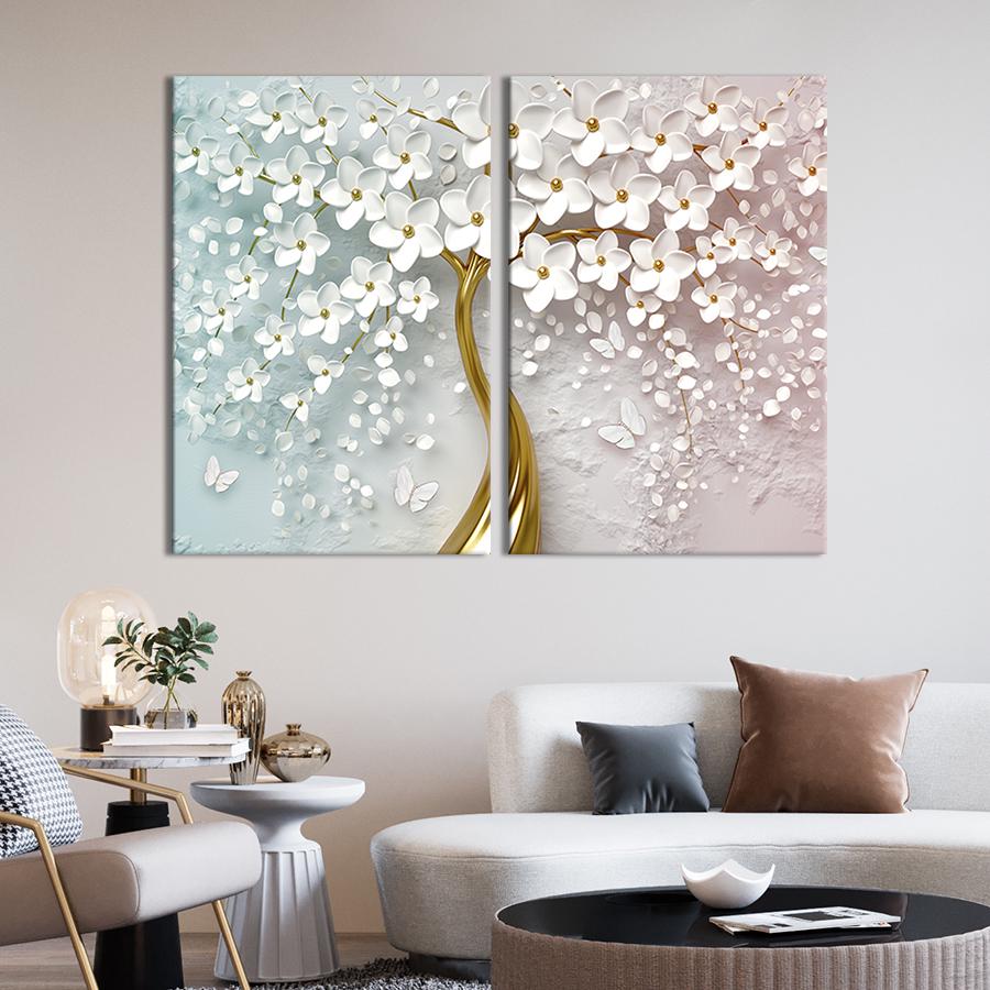 Модульная картина на холсте Диптих Живописное белое дерево 165x122 см (272-2)