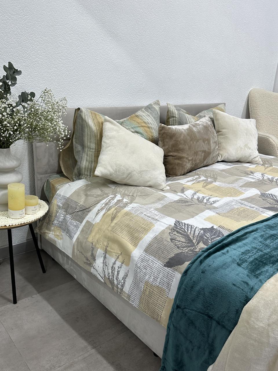 Комплект постільної білизни Ecotton Листя Євро 210х215 см Бежевий