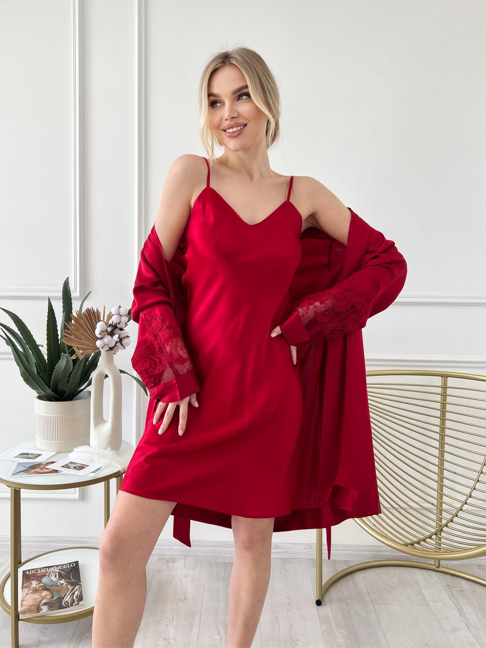 Ночная рубашка с халатом Silk Kiss Парма S Красный (13524076)