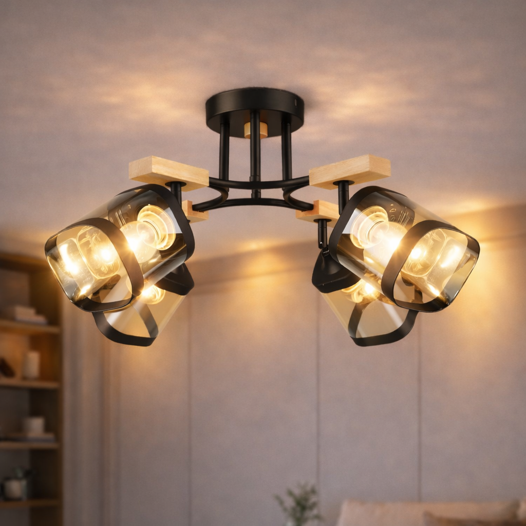 Люстра Sirius с поворотными плафонами под лампу Е27 Черный (B N5680/4 BK+WOOD)