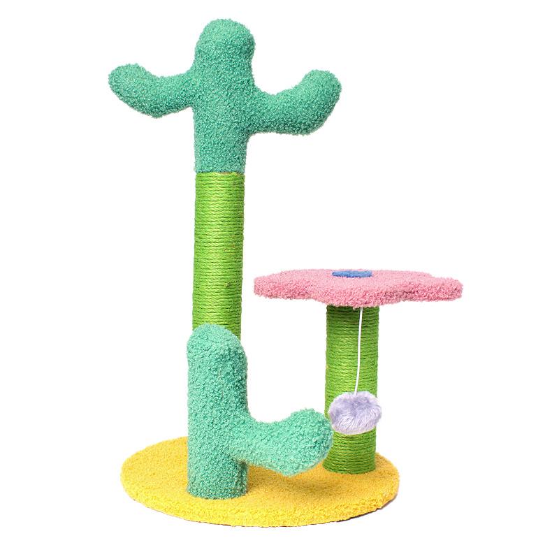 Когтеточка для кота Taotaopets 045516 Cactus Pink-Yellow с полкой и игрушкой 52x31 см дряпка