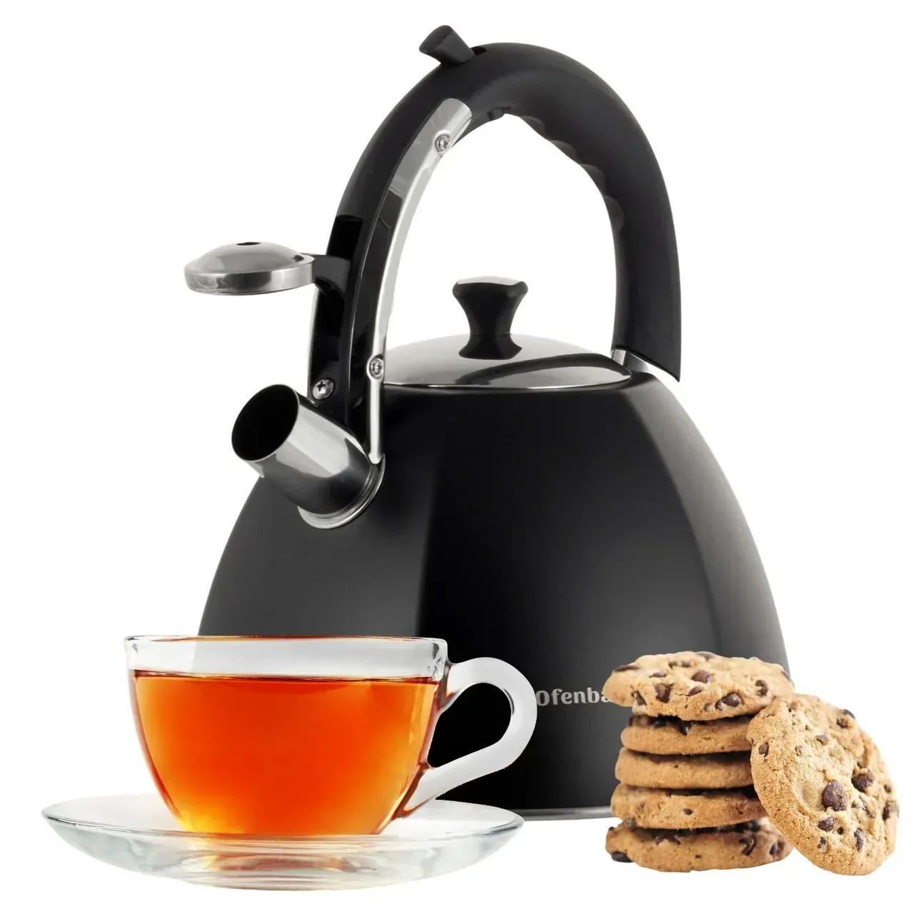 Чайник із свистком та ручкою з покриттям soft touch Ofenbach KM-100308 із нержавіючої сталі 3,2 л Чорний (150-84-100308) - фото 2 Чайник із свистком та ручкою з покриттям soft touch Ofenbach KM-100308 із нержавіючої сталі 3,2 л Чорний (150-84-100308) - фото 2