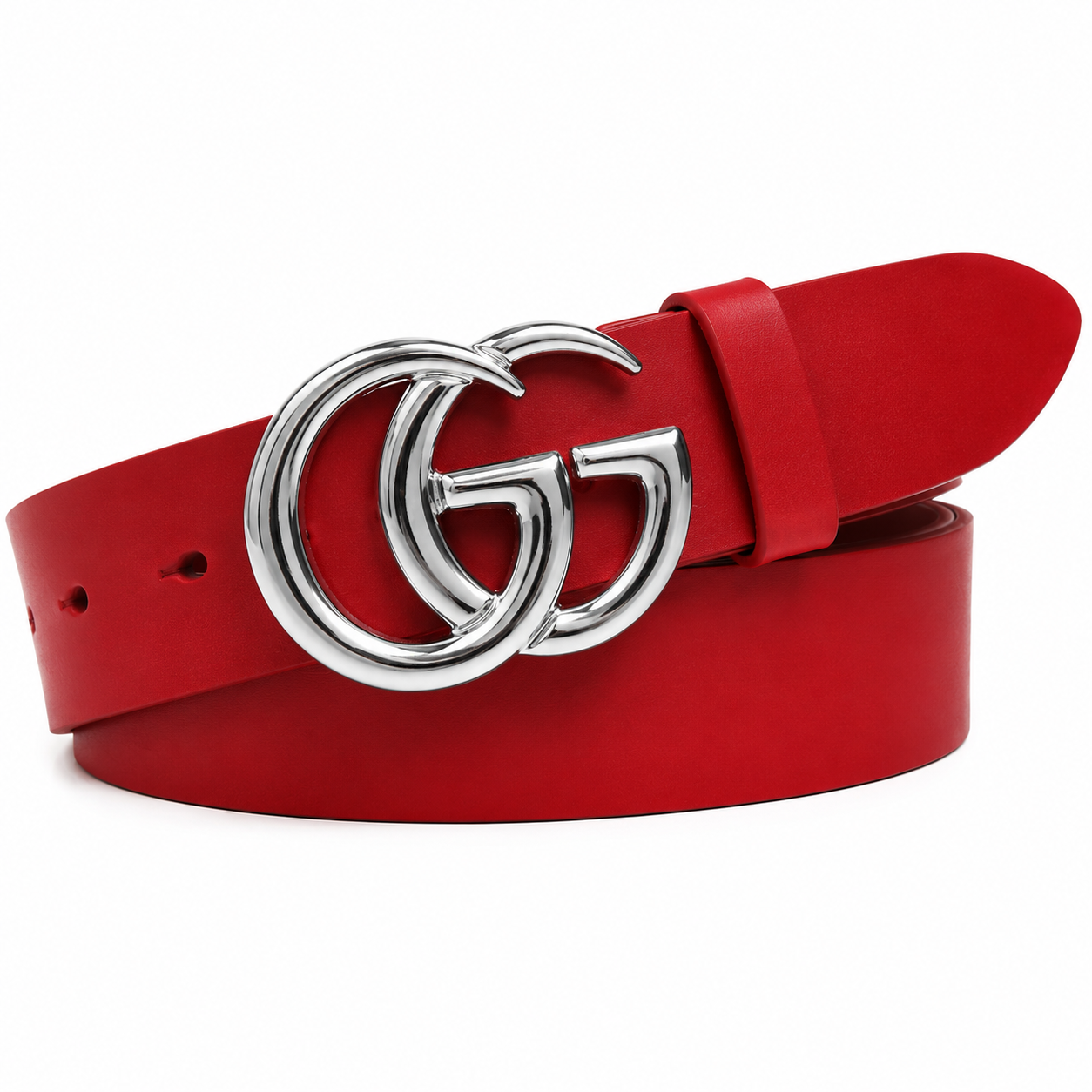Ремінь жіночий шкіряний в стилі Gucci ширина 3.8 см пряжка срібло 110 см Червоний (37356089)