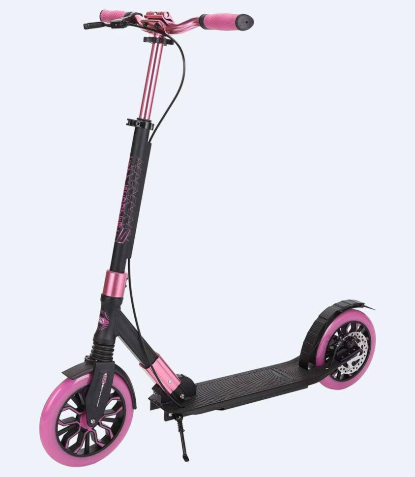 Самокат двухколесный Maraton Cardinal с дисковым тормозом и подногой Черный с розовым - фото 1