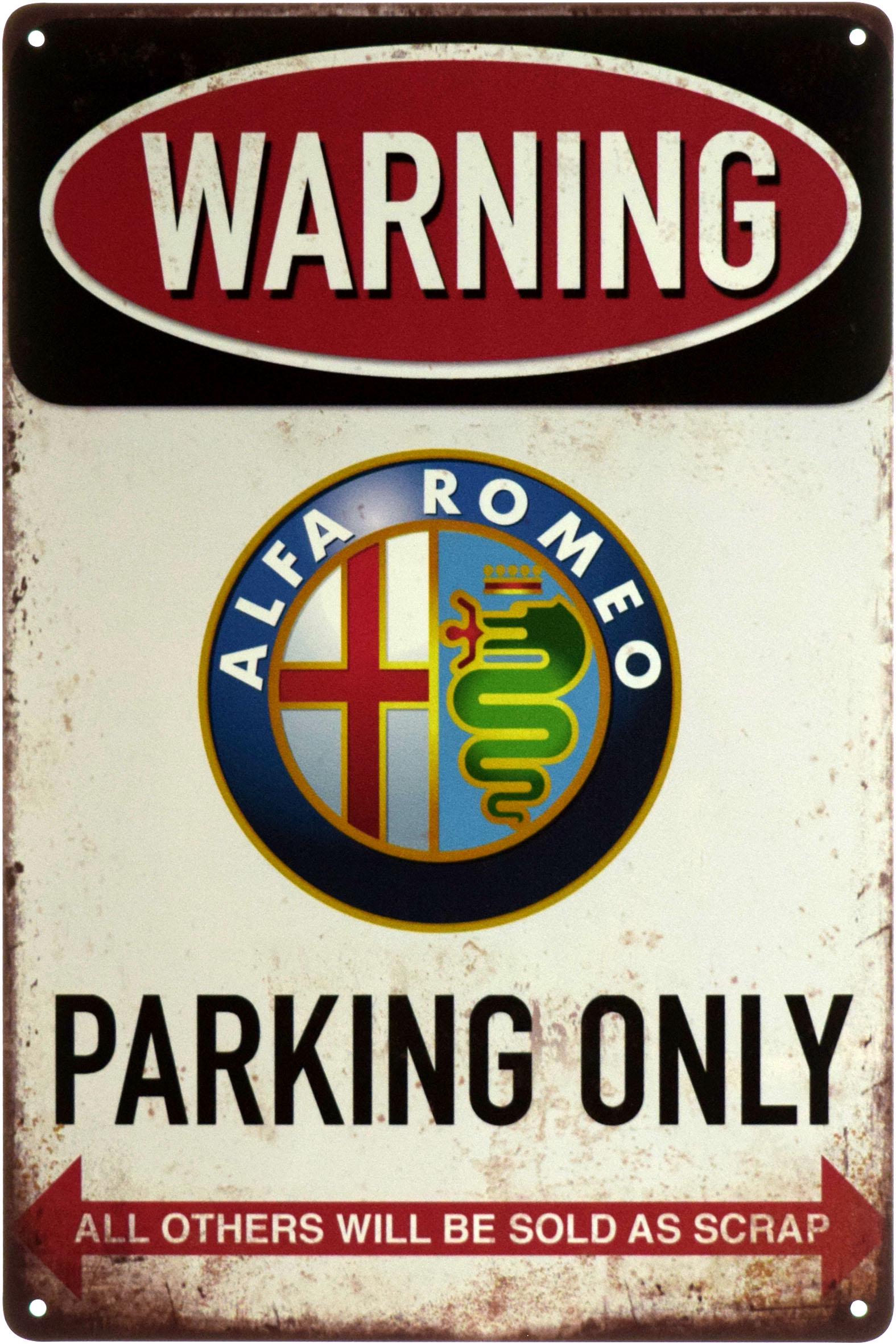 Табличка металлическая Внимание! Парковка Только Для Альфа Ромео/Warning! Alfa Romeo Parking Only 20x30 см