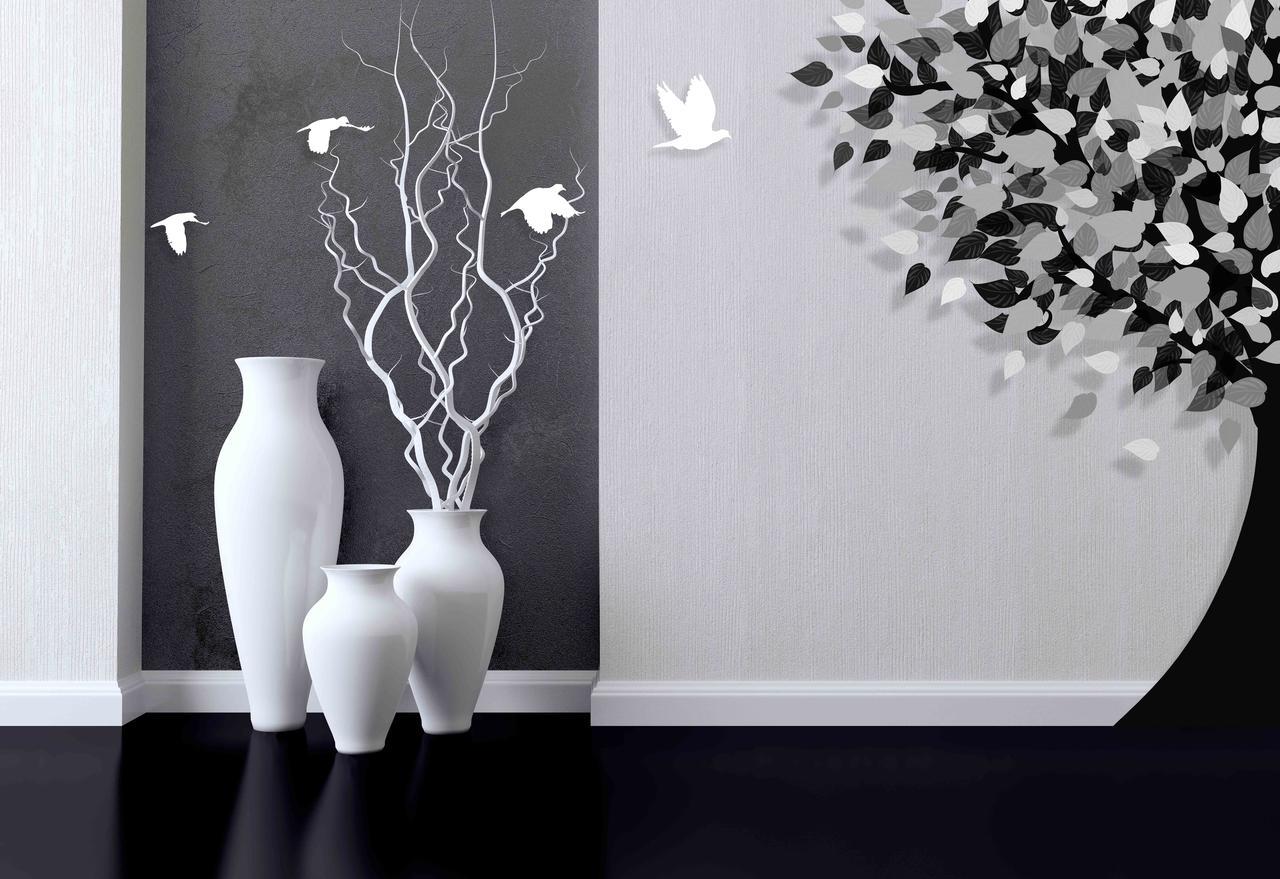 Фотообои флизелиновые для спальни/зала/кухни моющиеся Напольные белые вазы