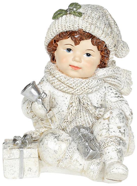 Статуэтка декоративная Мальчик с подарками 11,1х11,5х13,2 см Серебристый