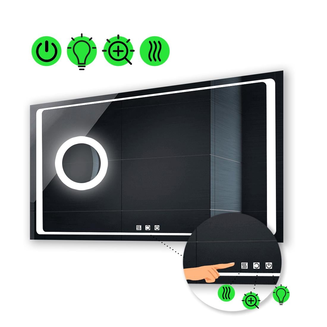 LED-зеркало 120x100 см с тремя сенсорами подогревом и линзой с подсветкой Emma (Emmag235)