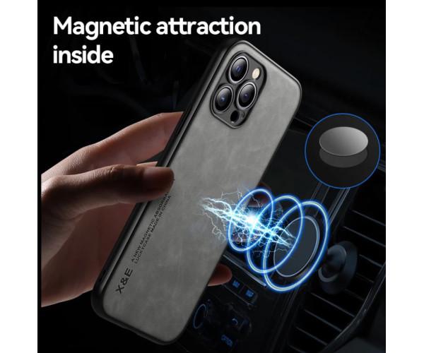 Кожаный чехол - накладка X&E для iPhone 16 с металлической вставкой Серый - фото 2