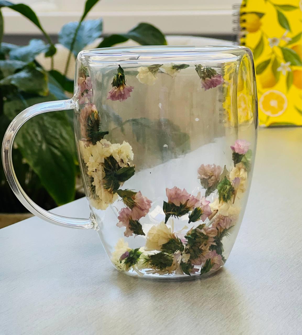 Чашка с двойным дном Цветочное настроение 350 мл Прозрачный (8030-497)