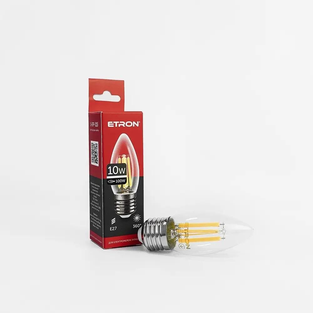 Лампа LED ETRON Filament 1-EFP-115 С37 E27 10W 3000K Прозрачный