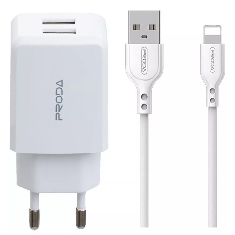 Адаптер Remax сетевой с кабелем PRODA Lightning cable Linshi Pro PD-A22 2USB 2,1 A Белый (544600)