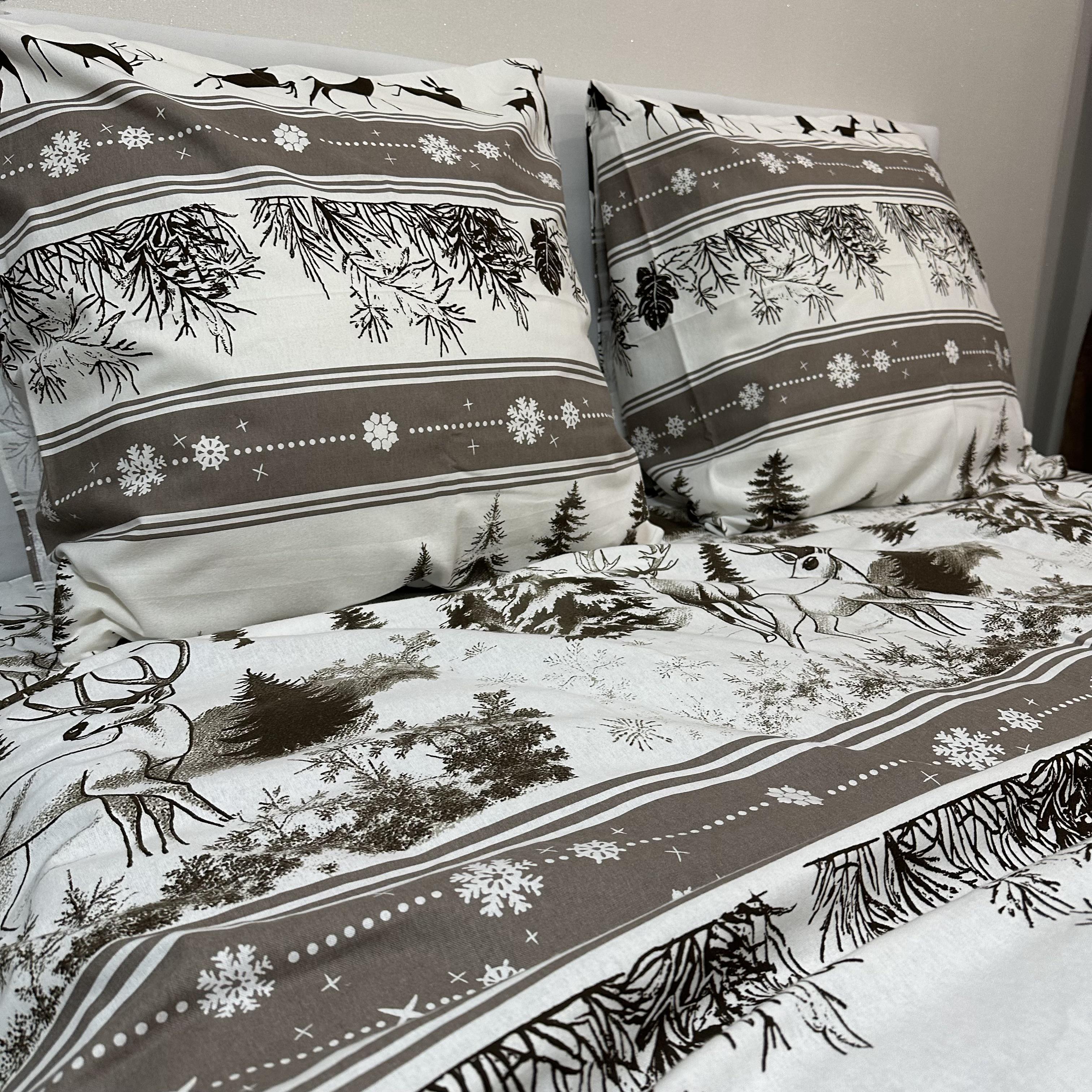 Комплект постільної білизни байкова Зимовий сімейний Сірий (байка 1-4)