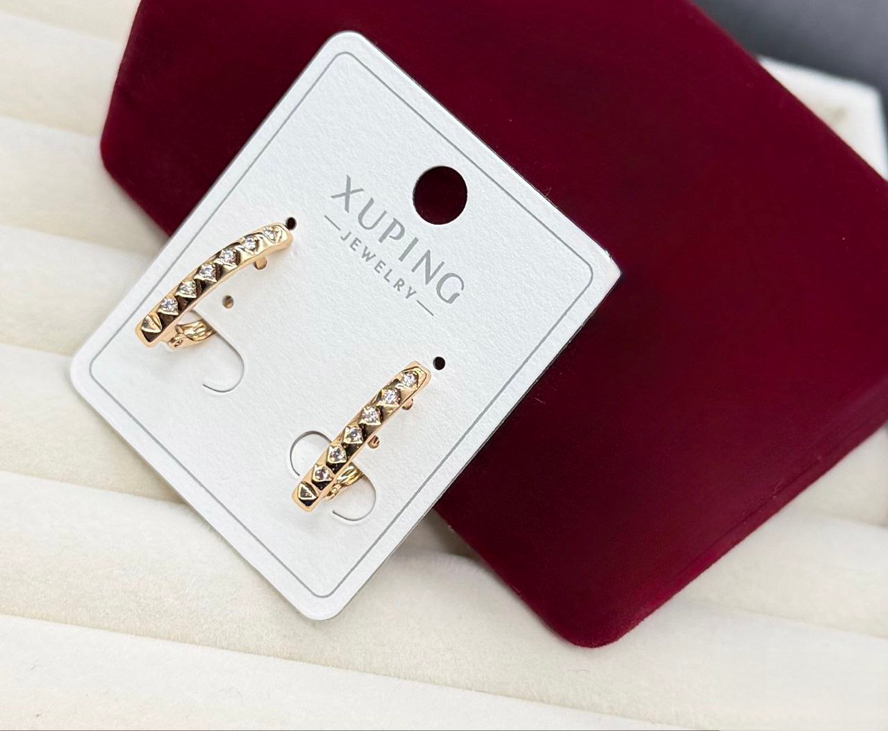 Серьги кольца Xuping гипоаллергенное медицинское золото дорожка с кристаллами стильное украшение для ежедневного образа (2906056539)