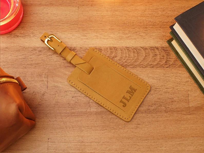 Бірка для багажу Crazy зі шкіри пряжка з персоналізацією Золотой/Гірчичний (115708)