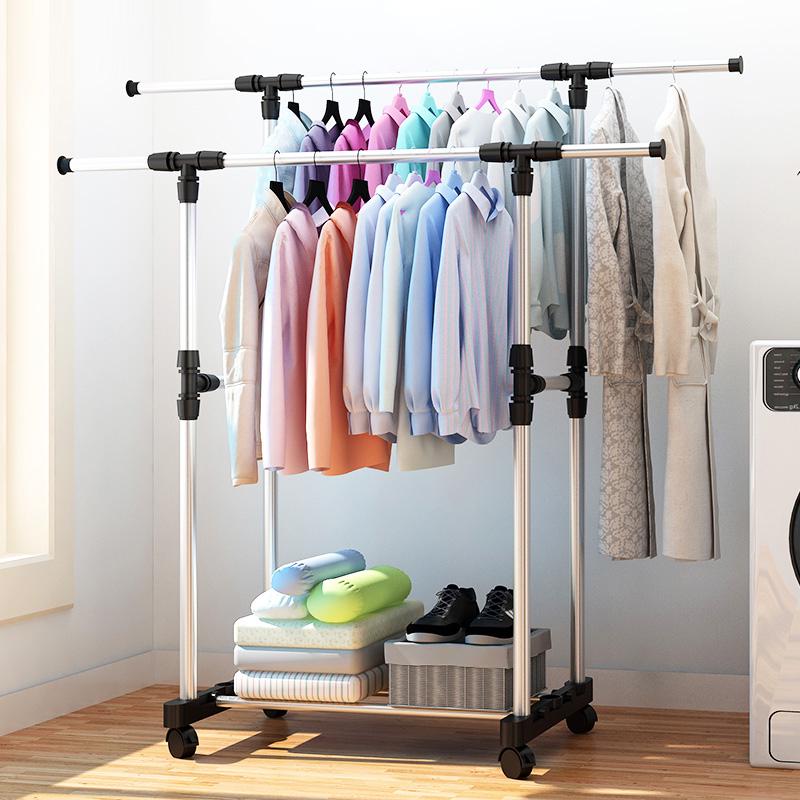 Стійка для одягу та взуття Clothes Rack Double JL-028 телескопічна подвійна Чорний (SS-09) - фото 2