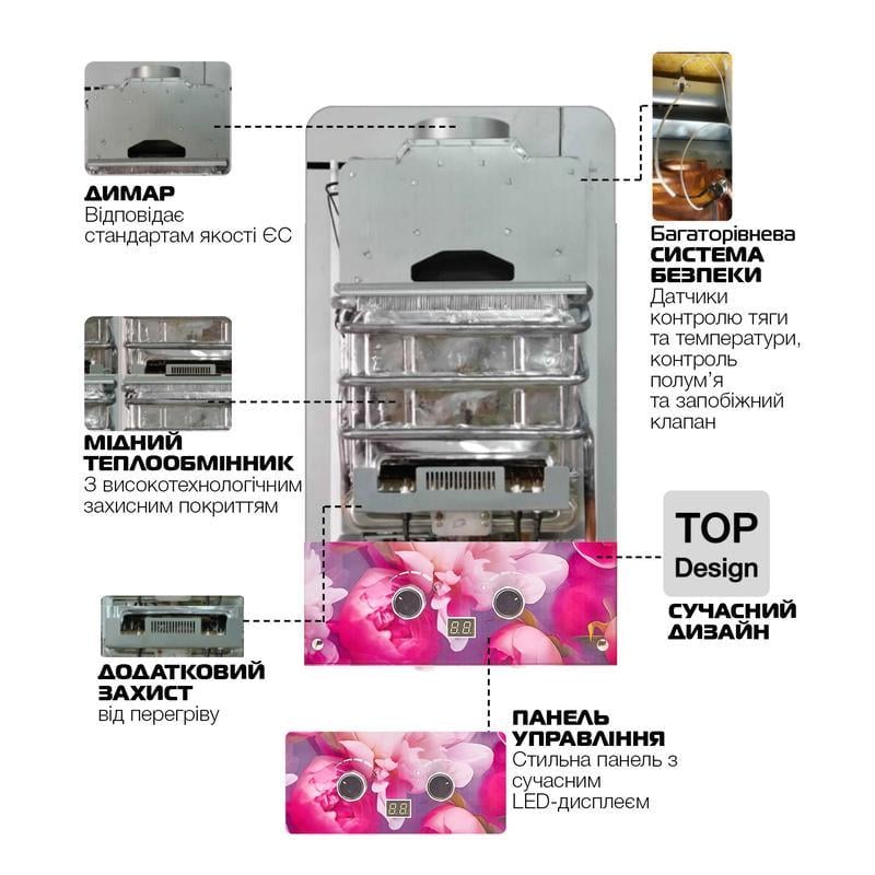 Газова колонка MIXXUS GWH-0410 Basic Glass димохідна панель зі скла з малюнком 17 кВт 10 л/хв (OL-WH0025) - фото 5 Газова колонка MIXXUS GWH-0410 Basic Glass димохідна панель зі скла з малюнком 17 кВт 10 л/хв (OL-WH0025) - фото 5