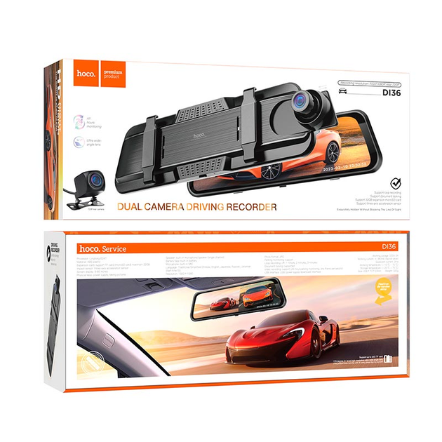 Автомобильный видеорегистратор зеркало HOCO DI36 с камерой заднего вида 9,6" Full HD 1080P Черный - фото 2