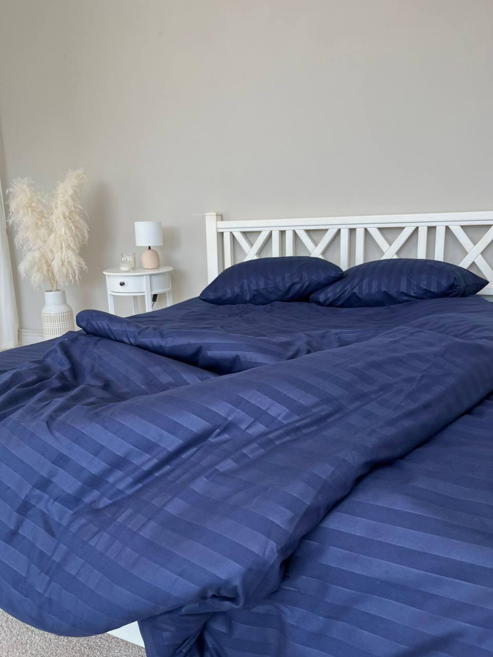 Комплект постельного белья ZHN полуторный страйп сатин 150х220 см Темно-синий - фото 5 Комплект постельного белья ZHN полуторный страйп сатин 150х220 см Темно-синий - фото 5