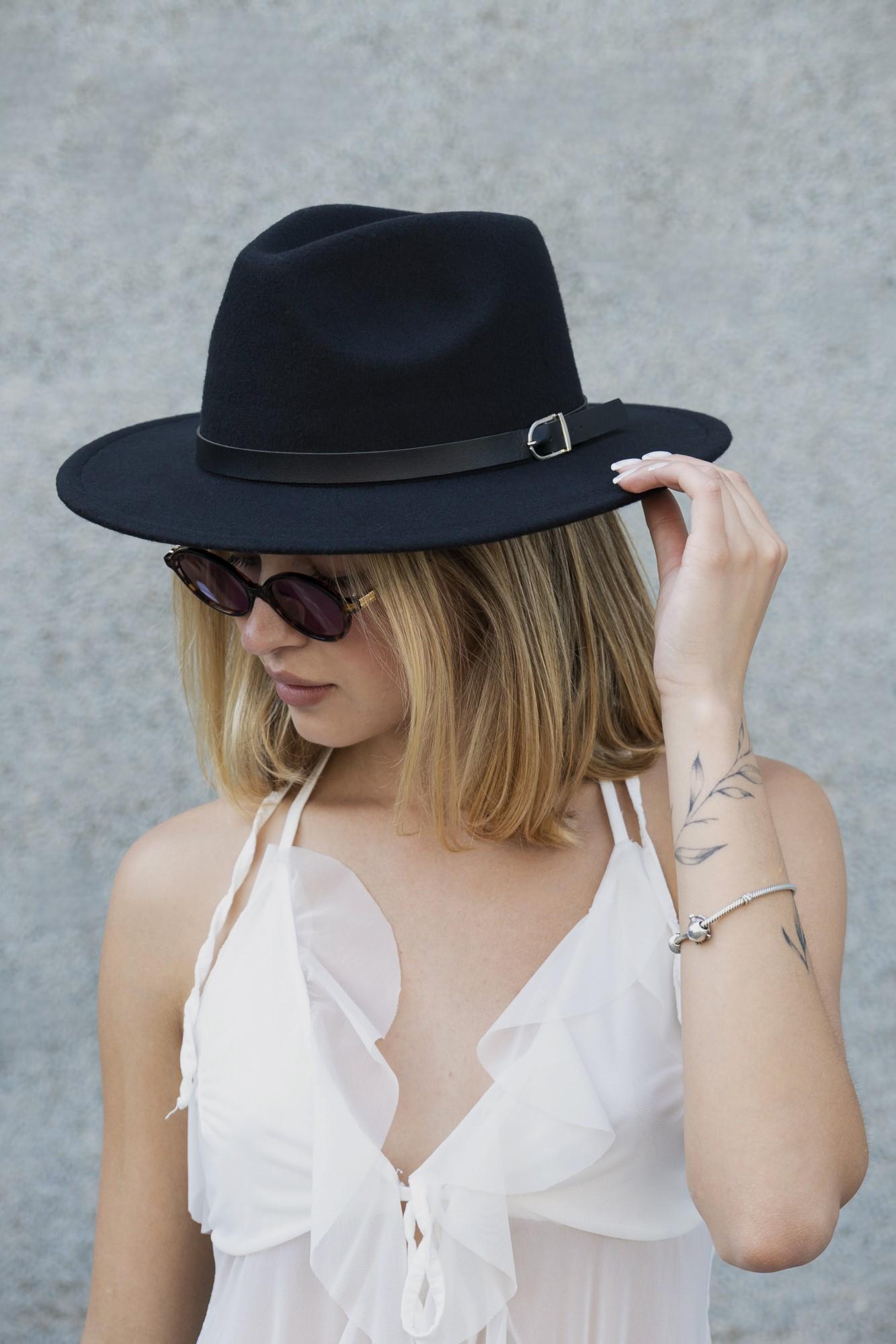 Шляпа женская Without Fedora с ремешком Black (8049695)