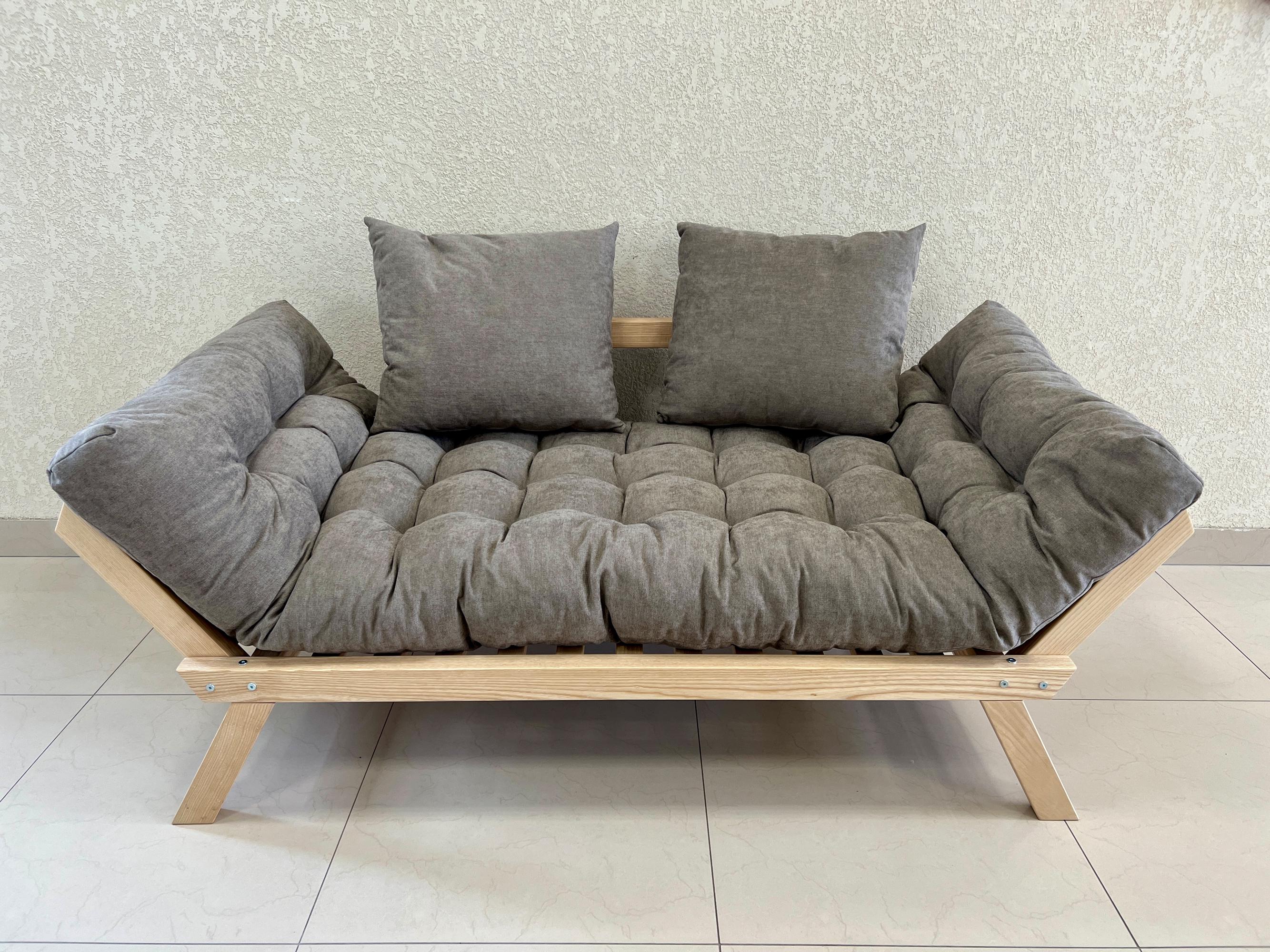 Диван деревянный Нью Йорк ясень с матрасом и подушками Натуральный/Коричневый (47568)