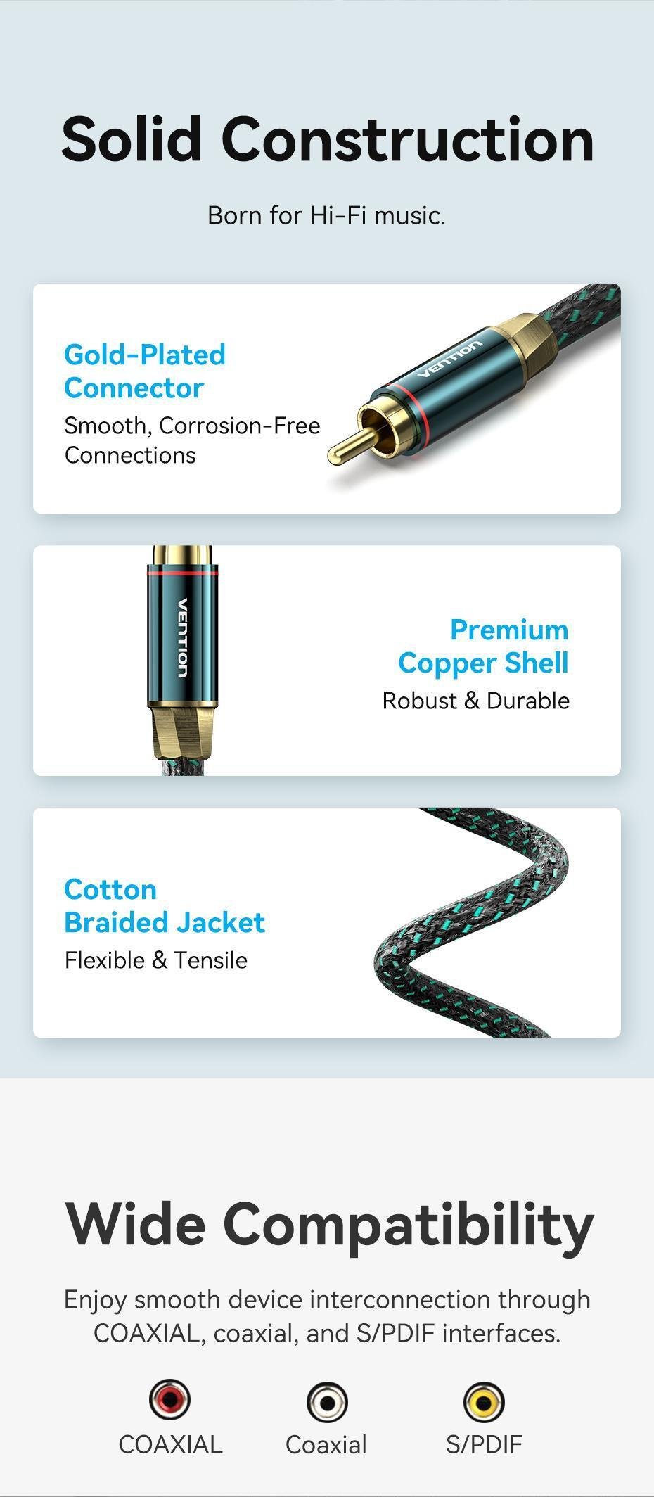 Аудіокабель коаксіальний Vention RCA-RCA посріблена мідь OFC обплетення/позолочені конектори 8 м Зелений (BCTGK) - фото 8 Аудіокабель коаксіальний Vention RCA-RCA посріблена мідь OFC обплетення/позолочені конектори 8 м Зелений (BCTGK) - фото 8