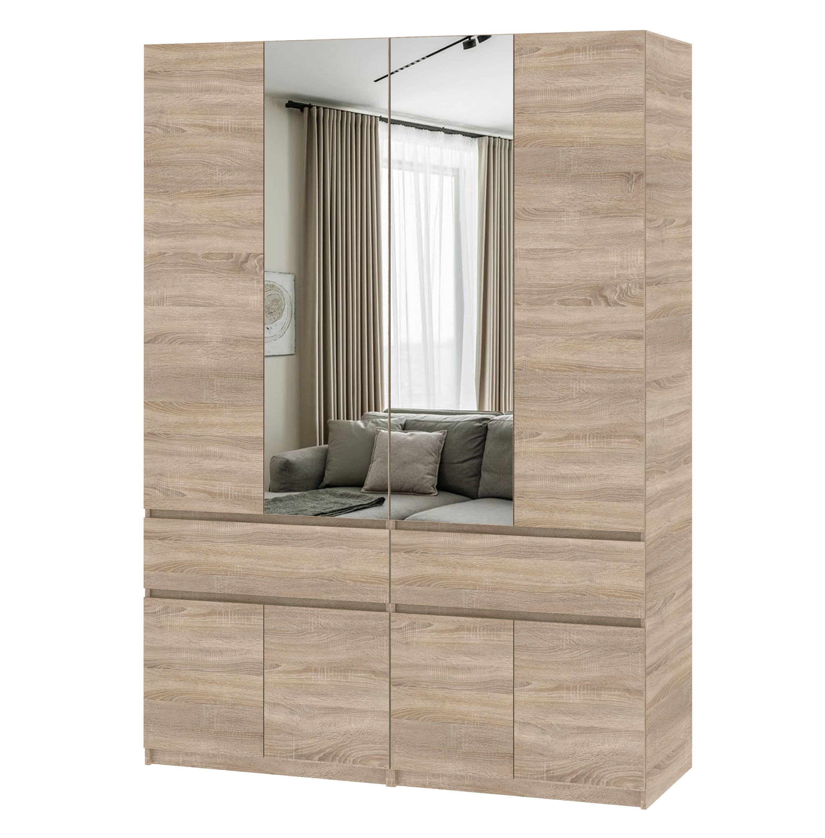 Шкаф с зеркалом Мастер Форм Брайт ДСП телескопические направляющие 1600х520х2000 мм Дуб сонома