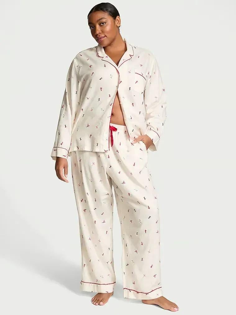 Піжама фланель сорочка/штани Victoria's Secret Long Pajama Set M Білий (26811515D)