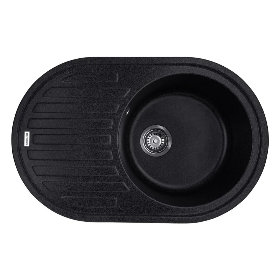 Мойка для кухни врезная Kroner KRP Komposit GRB 7750 овальная 770х500 мм Графитовый (CV027420)