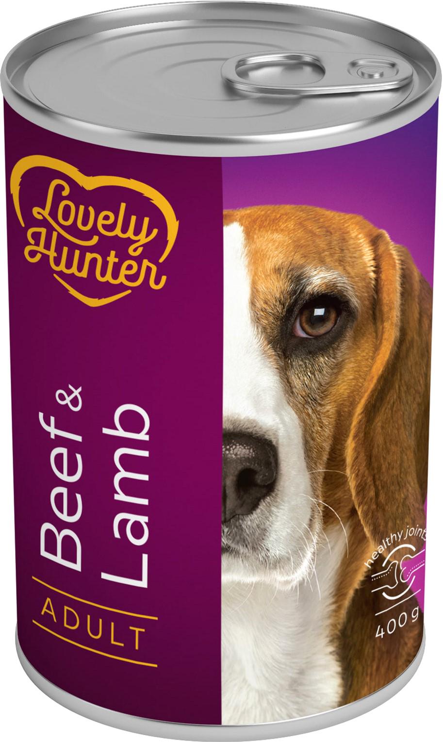 Корм вологий для дорослих собак Lovely Hunter з яловичиною та ягням 400 г (4771317453563)